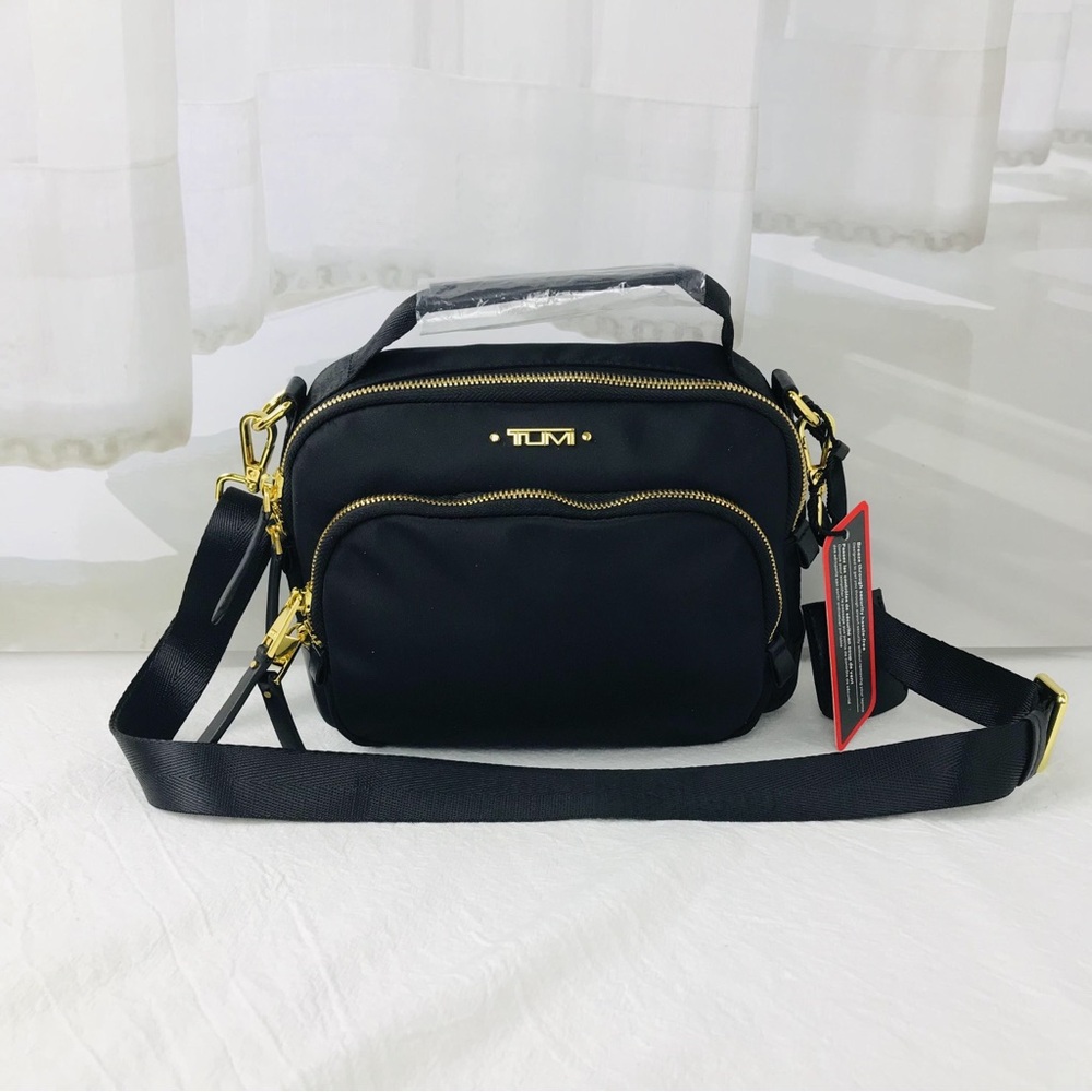 TUMI Black Shoulder Bag with Gold Details